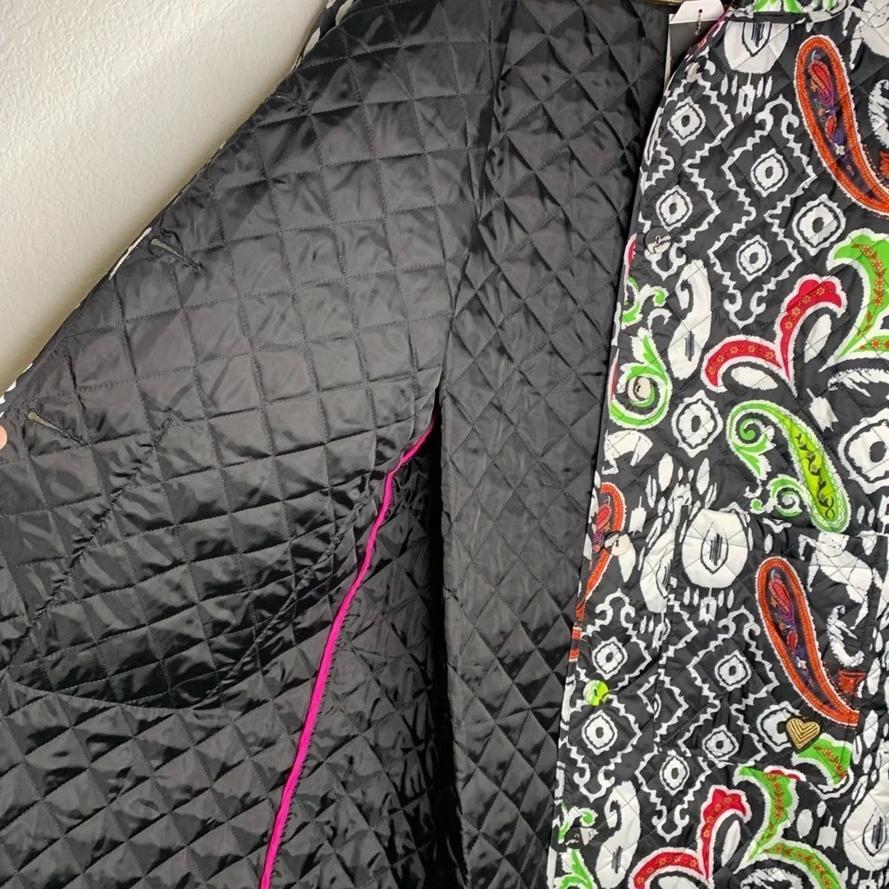 Emily Lovelock jacket quilted long women’s sz 10 vibrant Paisley